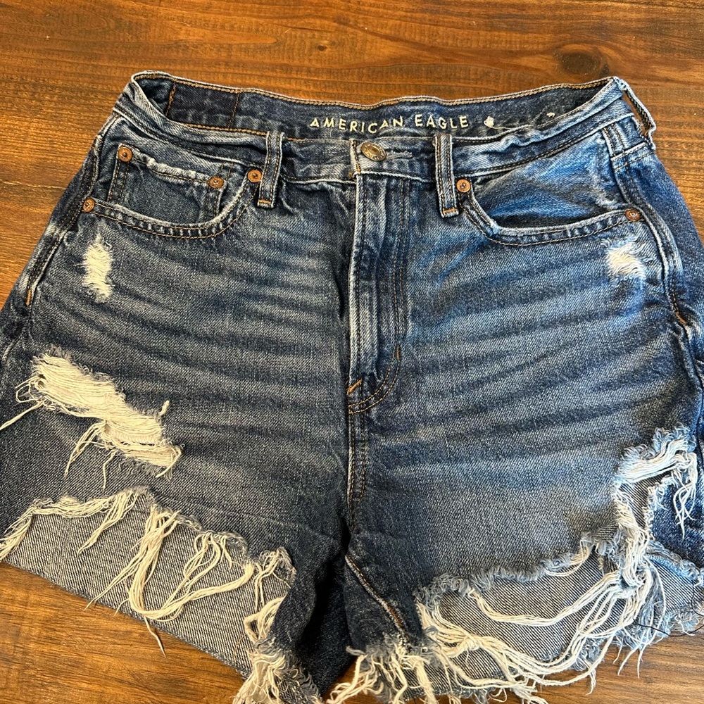 American Eagle Outfitters Ripped Dark Blue Jean Shorts